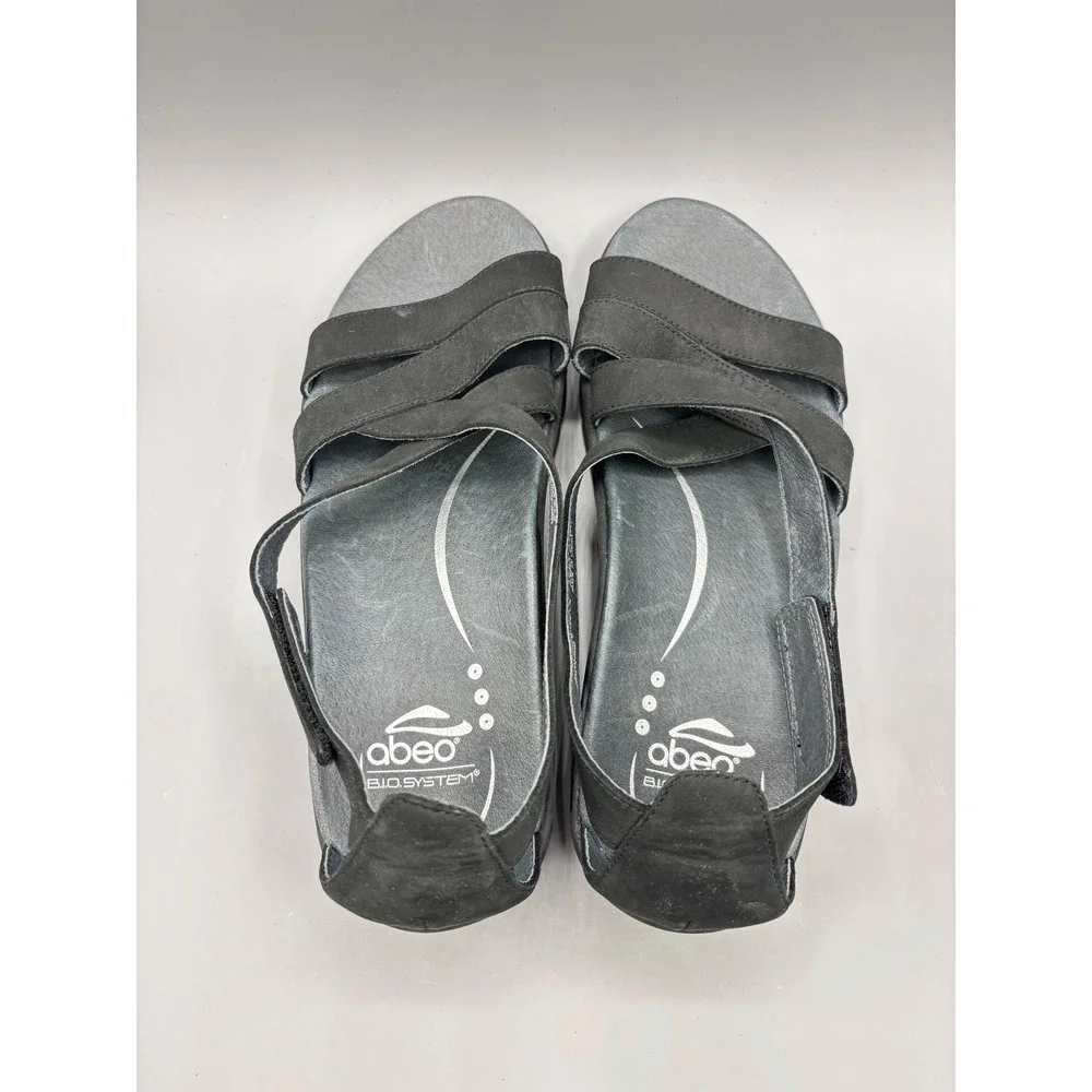 Abeo‎ BIO System Black Nubuck Leather Wedge Sandals Womens 8 N Orthotic  Comfort